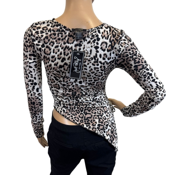 Women's Just Polly Top Size S Brown Animal Print Long Sleeve NWT - Picture 2 of 6